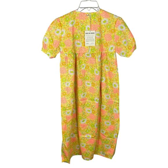 Deadstock Flower Power 1970s Pastel Puff Sleeve Maxi Dress S - Picture 2 of 5